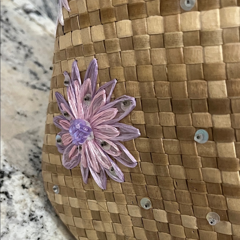 Floral Woven Tote Bag - Tan and Pink - Picture 3 of 11